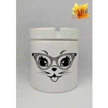 Eylül Design Kedi Yüzü Baskılı Özel Tasarım Baskılı Seramik Küllük Kokusuz Kültablası