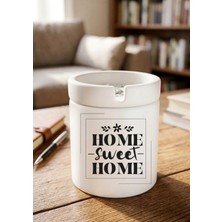 Eylül Design Home Sweet Home Minimalist Ev Tasarımlı Baskılı Seramik Küllük Dekoratif Kokusuz Kül Tablası