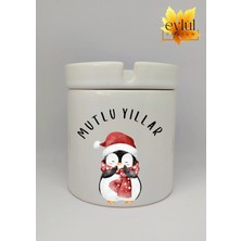 Eylül Design Yılbaşı Şapkalı Sevimli Penguen Mutlu Yıllar Baskılı Seramik Küllük Kokusuz Kültablası