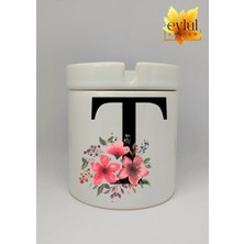 Eylül Design T Harfi Yazılı Özel Tasarım Baskılı Seramik Küllük Kokusuz Kültablası