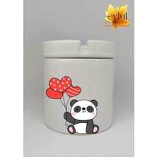 Eylül Design Sevimli Panda Özel Tasarım Baskılı Seramik Küllük Kokusuz Kültablası