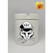 Eylül Design Kovboy Kedi Özel Tasarım Baskılı Seramik Küllük Kokusuz Kültablası