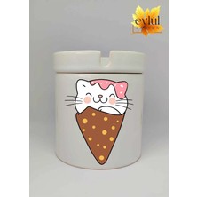 Eylül Design Sevimli Kedi Baskılı Özel Tasarım Baskılı Seramik Küllük Kokusuz Kültablası-2