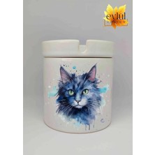 Eylül Design Kedi Baskılı Özel Tasarım Baskılı Seramik Küllük Kokusuz Kültablası-3