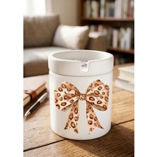 Eylül Design Leopar Kurdele Tasarımlı Baskılı Seramik Küllük Kokusuz Kül Tablası