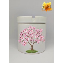 Eylül Design Pembe Çiçekli Ağaç Özel Tasarım Baskılı Seramik Küllük Kokusuz Kültablası