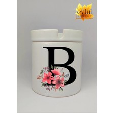 Eylül Design B Harfi Yazılı Özel Tasarım Baskılı Seramik Küllük Kokusuz Kültablası