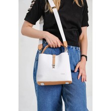 Just Polo Kadın Beyaz Camel Orta Boy 3 Bölmeli Omuz Çantası ve Cüzdanı Kombin MH4002MH
