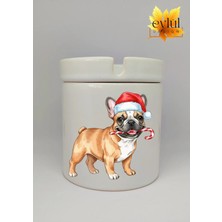 Eylül Design Yılbaşı Şapkalı Sevimli Köpek Baskılı Seramik Küllük Kokusuz Kültablası