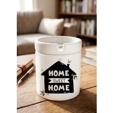 Eylül Design Home Sweet Home Minimalist Ev Tasarımlı Baskılı Seramik Küllük Dekoratif Kokusuz Kül Tablası
