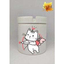 Eylül Design Eros Kedi Özel Tasarım Baskılı Seramik Küllük Kokusuz Kültablası