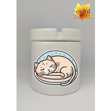 Eylül Design Uyuyan Kedi Özel Tasarım Baskılı Seramik Küllük Kokusuz Kültablası