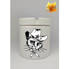 Eylül Design Kovboy Kedi Özel Tasarım Baskılı Seramik Küllük Kokusuz Kültablası