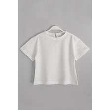 DobaKids Kız Çocuk Taş Işlemeli Düşük Omuz Oversize Crop Bluz - Stella Series - 001-0002177