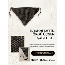 Uhel Ticaret El Örgüsü Payetli Üçgen Bandana Siyah Saç Aksesuarı Fular