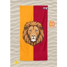 Erca Home Tekstil Ürünleri Erca Home Sarı Kırmızı Aslan Dijital Baskılı Plaj Havlusu Unisex Plaj Havlusu Deniz Havlusu