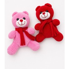 Kuzey Aksesuar Hediyelik Ayıcık Uyku Arkadaşı Peluş Ayıcık 2li Pembe Kırmızı