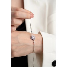 EDSA Silver 925 Ayar Gümüş Mor Taşlı Lotus Bileklik
