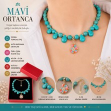 Sinem Şanlı Atelier Mavi Ortanca Turkuaz Doğal Taşlı Altın Kaplama Detaylı El Yapımı Kolye