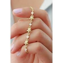 EDSA Silver 925 Ayar Gold Çiçek Zirkon Taşlı Gümüş Bileklik