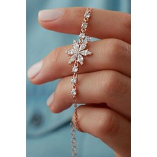 EDSA Silver 925 Ayar Rose Beyaz Taşlı Lotus Gümüş Bileklik