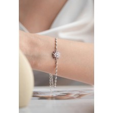 EDSA Silver 925 Ayar Gümüş Pembe Taşlı Lotus Çiçeği Suyolu Bileklik