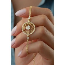 EDSA Silver 925 Ayar Çiçek Gold Gümüş Bileklik