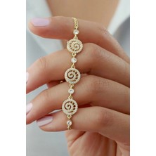 EDSA Silver 925 Ayar Gold Zirkon Taşlı Dönence Gümüş Bileklik