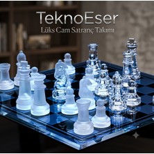 Eser Ticarett Lüks Cam Satranç Takımı - Büyük Boy Mat ve Parlak Kristal Görünümlü Cam Satranç Seti