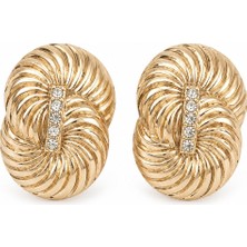 Serelya Pirinç Gold Renk Zirkon Taşlı Sarmal Model Kadın Küpe