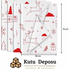 Kutu Deposu 50X70 cm Beyaz Happy New Year Desenli Pelur Kağıt (1 Kg)
