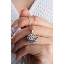 EDSA Silver 925 Ayar Gümüş Mavi Zirkon Taşlı Lotus Çiçeği Kolye