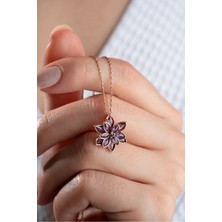 EDSA Silver 925 Ayar Gümüş Rose Mor Taşlı Lotus Kolye