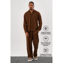 Redline Flare Kışlık Baggy Pantolon Oversize Gömlek Alt Üst Takım %100 Pamuk Kahve