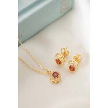 EDSA Silver 925 Ayar Gümüş Ocak Ayı Doğum Taşı ( Garnet ) Kolye - Küpe Seti