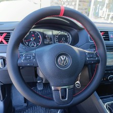 Hasbay Dikişli Direksiyon Kılıfı Noktalı Deri Kırmızı Yüzük Kırmızı Dikişli Vw Jetta Için