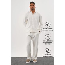 Redline Flare Kışlık Baggy Pantolon Oversize Gömlek Alt Üst Takım %100 Pamuk Beyaz