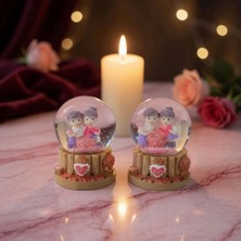 Dunai Işıklı Mini Kar Küresi - Çift Temalı - Pilli - Dekoratif - Romantik Hediyelik