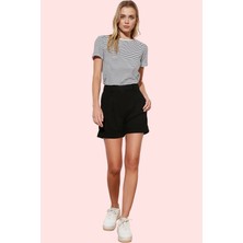 PayBuy Kadın Moda Dokuma Şort Yüksek Bel Geniş Paça Piliseli Aerobin Kumaş Günlük Yazlık Şort