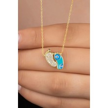 EDSA Silver 925 Ayar Gold Zirkon Taşli Nazarlı Ayak Gümüş Kolye