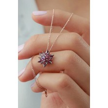 EDSA Silver 925 Ayar Gümüş 4 Katman Mor Lotus Çiçeği Kolye