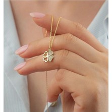EDSA Silver 925 Ayar Gold Yonca Zirkon Taşlı Gümüş Kolye