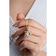 EDSA Silver 925 Ayar Gümüş Mor Mineli Lotus Çiçeği Kolye