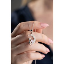 EDSA Silver 925 Ayar Gümüş Pembe Taşlı Kedi Kolye
