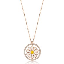 EDSA Silver 925 Ayar Rose Zirkon Taşlı Mineli Papatya Gümüş Kolye
