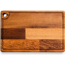 Vecta Graın Kayın Ahşap Kesme ve Sunum Tahtası Medium - Sıvı Kanallı Asma Delikli Doğrama Tahtası 20X30 cm