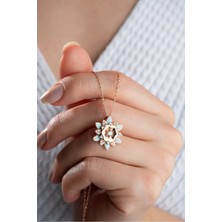EDSA Silver 925 Ayar Gümüş Rose Mavi Mineli Lotus Kolye