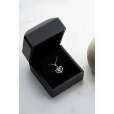 EDSA Silver 925 Ayar Gümüş Işıklı Kutuda Pembe Taşlı Kalp Kolye