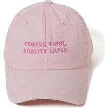 Nome Studio Açık Pembe Şapka Pembe Nakışlı %100 Pamuk Unisex Vintage Eskitme Açık Pembe Şapka Önce Kahve Sonra Gerçekler