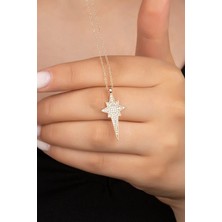 EDSA Silver 925 Ayar Rose Zirkkon Taşlı Kutup Yıldızı Gümüş Kolye
